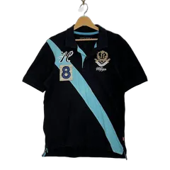 TOMMY HILFIGER トミーヒルフィガー イタリー製 半袖 ポロシャツ フロント刺繍 ITALY製 XLサイズ ブラック ライトブルー