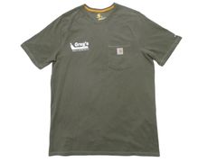 Carhartt Force 企業ロゴプリント ポケットTシャツ M オリーブグリーン USA古着 カーハート