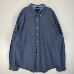 古着 トミーヒルフィガー TOMMY HILFIGER 長袖シャツ ロゴ　刺繍 ボタンダウン INDIGO 2XL  ブルー系 無地 メンズ