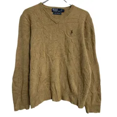 Polo Ralph Lauren ウールニット セーター L ベージュ ポロラルフローレン プルオーバー Ｖネック ロゴ 古着卸 アメリカ仕入 a701-7059