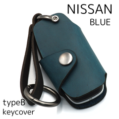 [NONINA] ニッサン キーケース （青用ページ） キーカバー  オイルレザー for NISSAN 日産 スマートキーケース 新型 セレナ エクストレイル アリア サクラ C28 T33