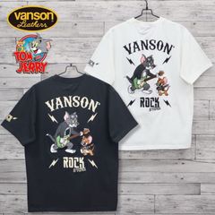 新品 メンズ トムとジェリー VANSON バンソン コラボ 半袖 Tシャツ 半袖Tシャツ ティーシャツ バック 刺繍 胸刺繍 ストレッチ 伸縮 TOM＆JERRY トムジェリ ギター レディース ユニセックス 白 ホワイト 黒 ブラック