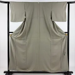 【美品】 色無地 身丈158.5cm 裄丈61cm S 袷 百貫 落款 地紋 灰緑 正絹 秀品 一つ紋 【中古】