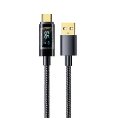 USB to Type-C 充電ケーブル 1.2m 電力量自動調整 電力量をリアルタイム 液晶表示 ブラック[定形外郵便、送料無料]mer001