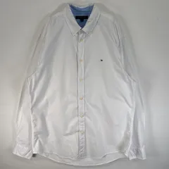 古着 トミーヒルフィガー TOMMY HILFIGER 長袖シャツ ロゴ 刺繍 ボタンダウン 大きいサイズ 肉厚 XL  ホワイト 無地 メンズ