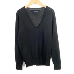 トミーヒルフィガー TOMMY HILFIGER 薄手セーター 長袖 無地 ロゴ刺繍 ブラック 黒 S