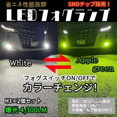 2色切替式 ライムグリーン ホワイト LED フォグランプ H3