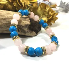 ローズクォーツ&ターコイズ  パワーストーン ブレスレット  8mm（ゴールド）レディース 女性  数珠ブレス 開運 プレゼント ギフト [25] #1