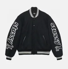 安いお買い得【即完売品】STUSSY　希少リブライン　バックプリント　コットンスタジャン トップス