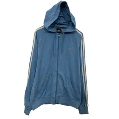 adidas ロゴスウェット パーカー L ライトブルー アディダス ジップアップ ライン スポーティー 古着卸 アメリカ仕入 a703-6875