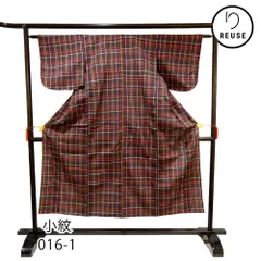 小紋 単衣 ウール リユース 中古 チェック柄 016-1R（8050-00021A）★