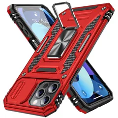 iPhone 12 Pro Max 用 ケース リング付き スライド式カメラプロテクター付き PC 米軍MIL規格取得 耐衝撃 スタンド機能