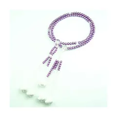 妙蓮花 数珠 創価学会用 ＰＣパール念珠 男性女性用 9寸 Mサイズ アクリル製水晶仕立 SGI数珠 (ラベンダー, 白色手毬房) (ラベンダー)