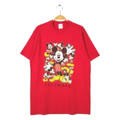 90s ミッキーマウス USA製 ヴィンテージTシャツ ディズニーオフィシャル レッド VELVA SHEEN メンズL 古着 BB0779
