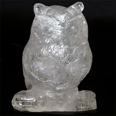 幸運を呼び込むフクロウ彫刻オブジェ天然石ホワイトジェード原石運気
