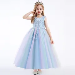 子供 ドレス ロングドレス キッズ 子供 ドレス パーティードレス 子供 キッズ 花刺繍 タップリ 結婚式/発表会/入園式/七五三/花童 ドレス パーティドレス べアトップ 発表会 ドレス　120-160CM kaili06