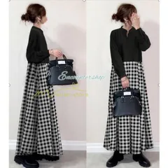 チェック柄ワンピース ドッキングワンピース 大きめ ゆるシルエット 長袖 レディース 秋物 ロングワンピース ゆったり 50代 大人 切り替え マタニティ 40代