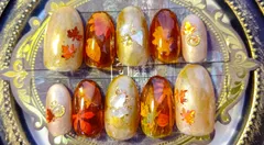 ⑭サイズオーダー🆓✨　楓　紅葉　紅葉　べっこう　琥珀　シェル　埋込　イエロー　オレンジ　ゴールド　ハンドメイド　ネイルチップ　サイズオーダー可　かわいい　秋