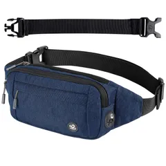 【数量限定】メンズ ランニング: レディース ウエストバッグ 延長ベルト付き 撥水加工 軽量 多ポケット ウエストポーチ フィット感 イヤホン穴つき バイク スポーツ WATERFLY ウォーキング ジョギング ネイビー