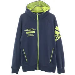 adidas アディダス ジップパーカー M ネイビー スエット 裏起毛 メンズ 古着