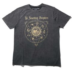 新品・正規品 The Smashing Pumpkins バンドTシャツ スマパン 半袖 ロック Celestial Sun Stone Wash-Grey