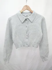 ◇ ⊆ NICE CLAUP ナイスクラップ ショート丈 長袖 ニット カーディガン サイズF アイスブルー レディース E  【1506180009837】