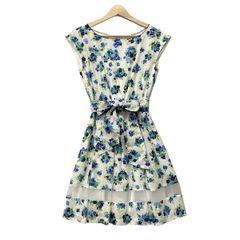 Maglie par ef-de(Maglie)(マーリエ) ワンピース サイズ9 M レディース美品  - 白×ブルー×マルチ 花柄/ノースリーブ/ひざ丈