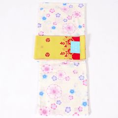 【新品】浴衣3点セット　オフホワイト　桜尽　浴衣　半幅帯　下駄　/1304