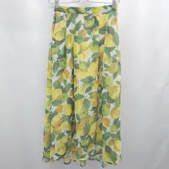 ◇ ⊂ ROPE PICNIC ロペピクニック レモン柄 ロング フレア スカート サイズ38 グリーン イエロー レディース E  【1505290011280】