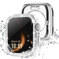 【迅速発送】Missair コンパチブル アップルウォッチ カバー キラキラ Apple Watch カバー 防水ケース ダブルダイヤモンド 保護フィルム付き 一体型 IP68完全防水 レディース iWatch ケース Series 6 5 4 SEに対応 シ