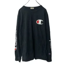 Champion 長袖 プリントTシャツ L ブラック チャンピオン クルーネック 袖プリント ワンポイントロゴ 古着卸 アメリカ仕入 a706-5853