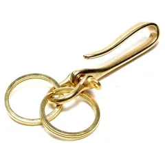 GoodsLand 【 ダブルリング 】 真鍮製 ベルト フック キーホルダー レトロ ブラス バイカー おしゃれ 釣り針 吊り下げ ナスカン キーチェーン キーリング ウォレットチェーン ベルト ベルトループ Uフック 引っ掛け 金 ゴールド GD-BELK