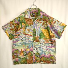 90s 美品 patagonia パタゴニア PATALOHA パタロハ L 52351 S4 オリジナル アロハシャツ コットン レーヨン 黒タグ メニュー柄 パラダイスマルチ