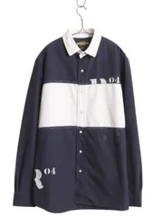 【お得なクーポン配布中!】 ラグビー ラルフローレン ボーダー 長袖 シャツ メンズ L 古着 ポロ ラガーシャツ タイプ ステンシル オックスフォード マチ付き ツートン