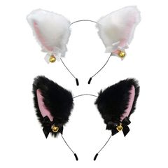 [YFFSFDC] 猫耳 カチューシャ 2色セット 鈴付き リボン付き かわいい ねこ耳 ねこみみ 黒猫 白猫 ふわふわ コスプレ 仮装 小物 ヘアアクセサリー ヘッドバンド イベント 学園祭 ハロウ