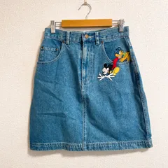 最終値下げ！【未使用タグ付】Vintage Disney STORE ディズニーストア デッドストック 刺繍デニムスカート ミッキー プルート インディゴ レディース SMALL コットン100% ヴィンテージ 90sのサムネイル