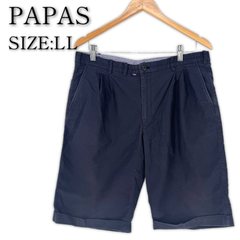 PAPAS＆SONS ハーフパンツ LL ネイビー パパス 綿パンツ ショートパンツ メンズ 古着 大きいサイズ 大きめ