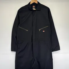 古着 ディッキーズ Dickies 長袖つなぎ オールインワン ワーク 作業着 ワンポイントロゴ 大きいサイズ 胸ポケ L／RG  ブラック メンズ