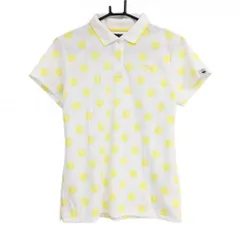 【超美品】キャロウェイ 半袖ポロシャツ 白×イエロー ハイビスカス柄 ロゴ刺しゅう レディース LL ゴルフウェア Callaway