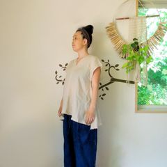 asana 麻100% NEW ひらひら 貫頭衣 シャツ
