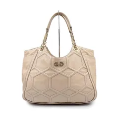 サルバトーレフェラガモ ガンチーニ レザー チェーン ハンドバッグ ベージュ