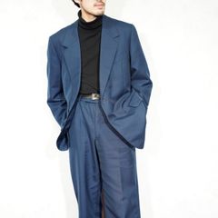 EU VINTAGE BLUE COLOR TUCK DESIGN SET UP SUIT/ヨーロッパ古着ブルーカラータックデザインセットアップスーツ