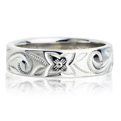 17 [LANI AINA] ハワイアンジュエリー 指輪 リング シルバー925 スクロール プルメリア デザイン メンズ レディース 幅5mm 17号
