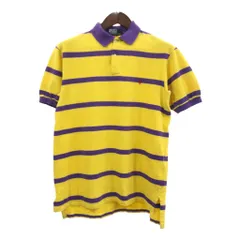 90年代 USA製 Polo by Ralph Lauren ポロ ラルフローレン ボーダー ポロシャツ イエロー (メンズ M) 中古 古着 Q5789