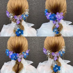 1点のみ フリル小花 ブルー パープル