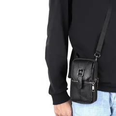 スマホバック ベルトポーチ メンズ ショルダー付ミニショルダーバッグ 本革 牛革 コンパ スマホ収納 スマホ入れ トラベルショルダーバッグ