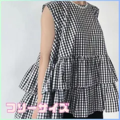 ノースリーブ チュニック チェック柄 ブラウス ティアード フリーサイズ