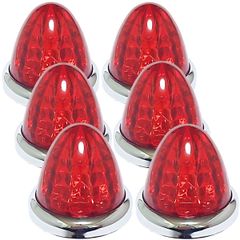 24V トラック用 LED マーカーランプ サイドマーカー マーカー 8面クリスタルカット仕様 16LED 汎用 6個 セット メッキリング レッドレンズ