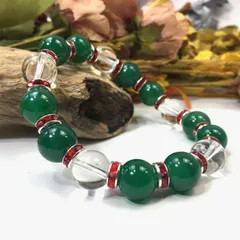 緑瑪瑙&水晶 パワーストーン ブレスレット 天然石 12mm  （レッド）メンズ・レディース　男性 [j]・女性　数珠ブレス　開運 [j]
