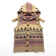 BEAMS BOY ☆ 大人可愛い♪ ニット ネイティブ ベスト フーディー ベージュ系 フリーサイズ S相当 アメカジ 古着MIX ビームスボーイ■DE204のサムネイル
